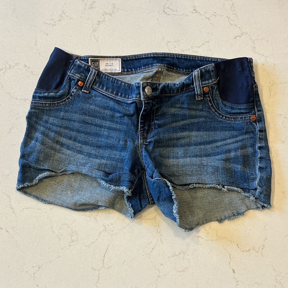 GAP Dark Blue Maternity Denim Shorts with Navy Stretch Waist Panels